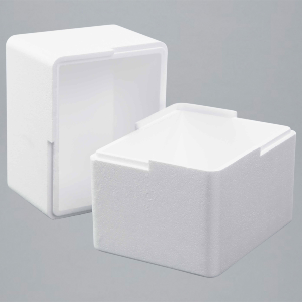 White THERMOCON EPS polystyrene box on grey background